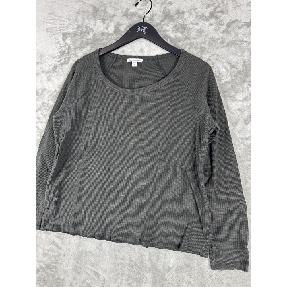 James Perse Standard Top Waffle Knit Black Thermal Long Sleeve Women's Size 2 - Picture 4 of 9